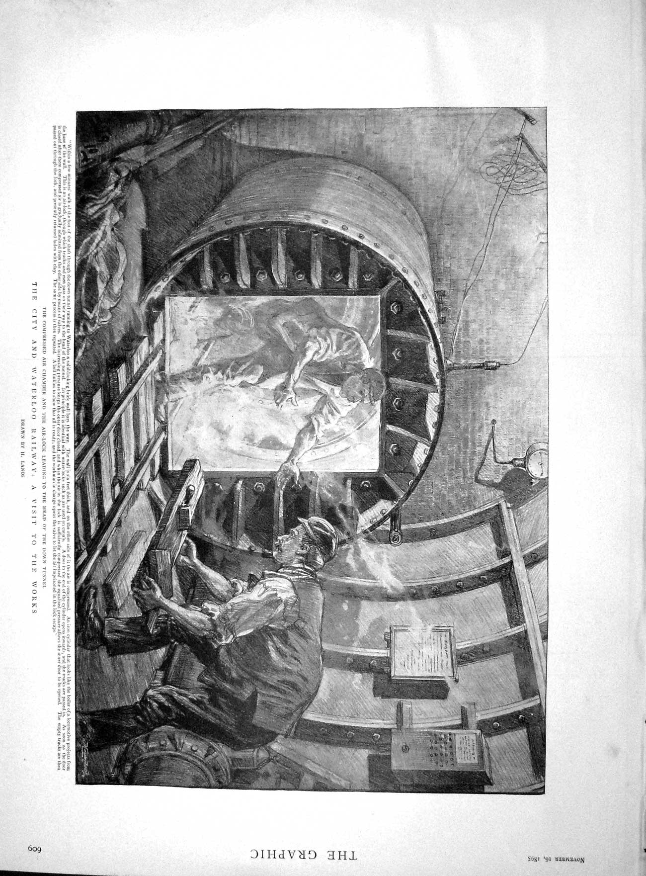 Old Antique Print 1895 London Waterloo Railway Tunnel Great Shield Works 19th
