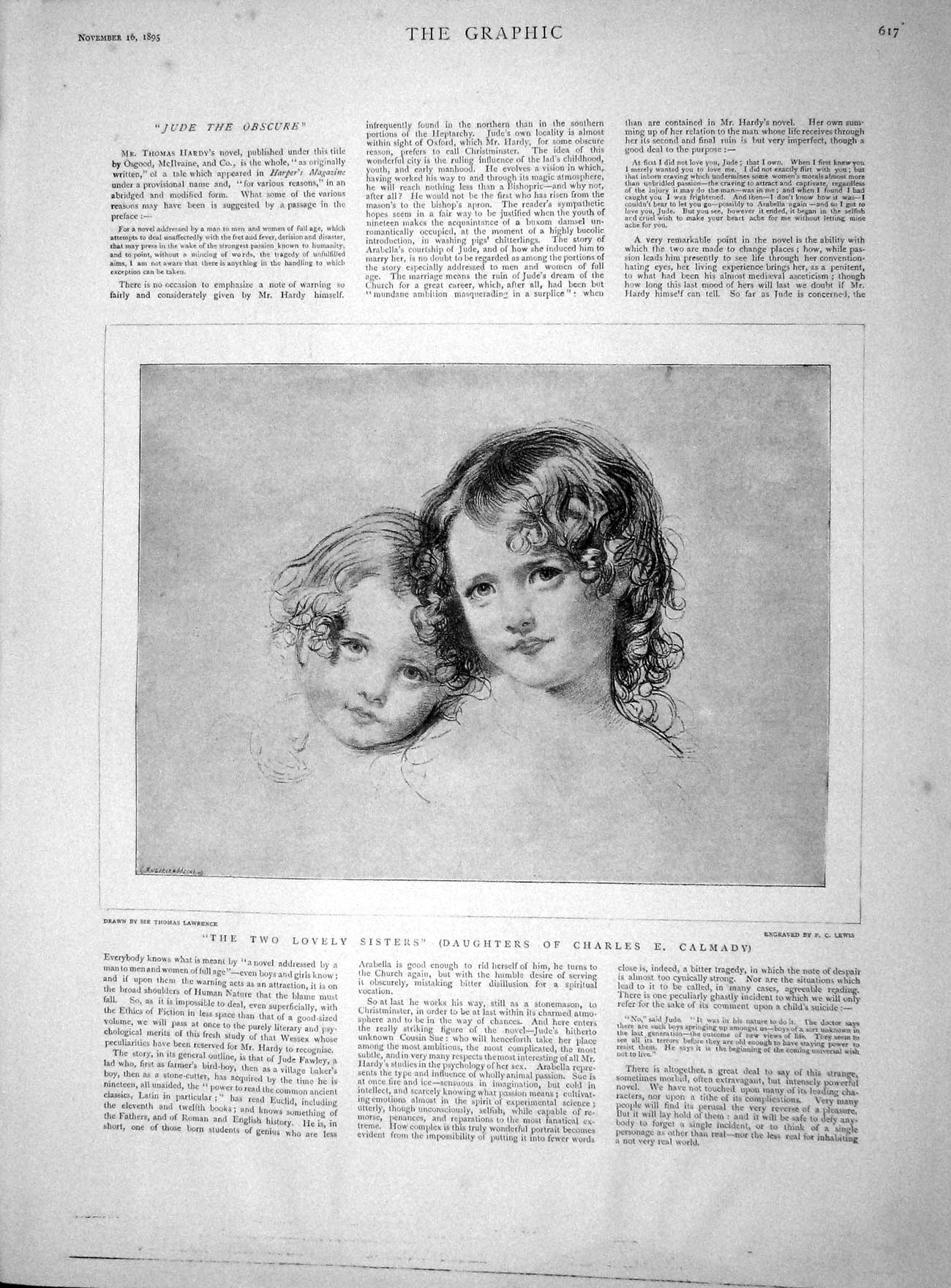 Old Antique Print 1895 Portrait Lovely Sisters Daughter Charles Calmady 19th