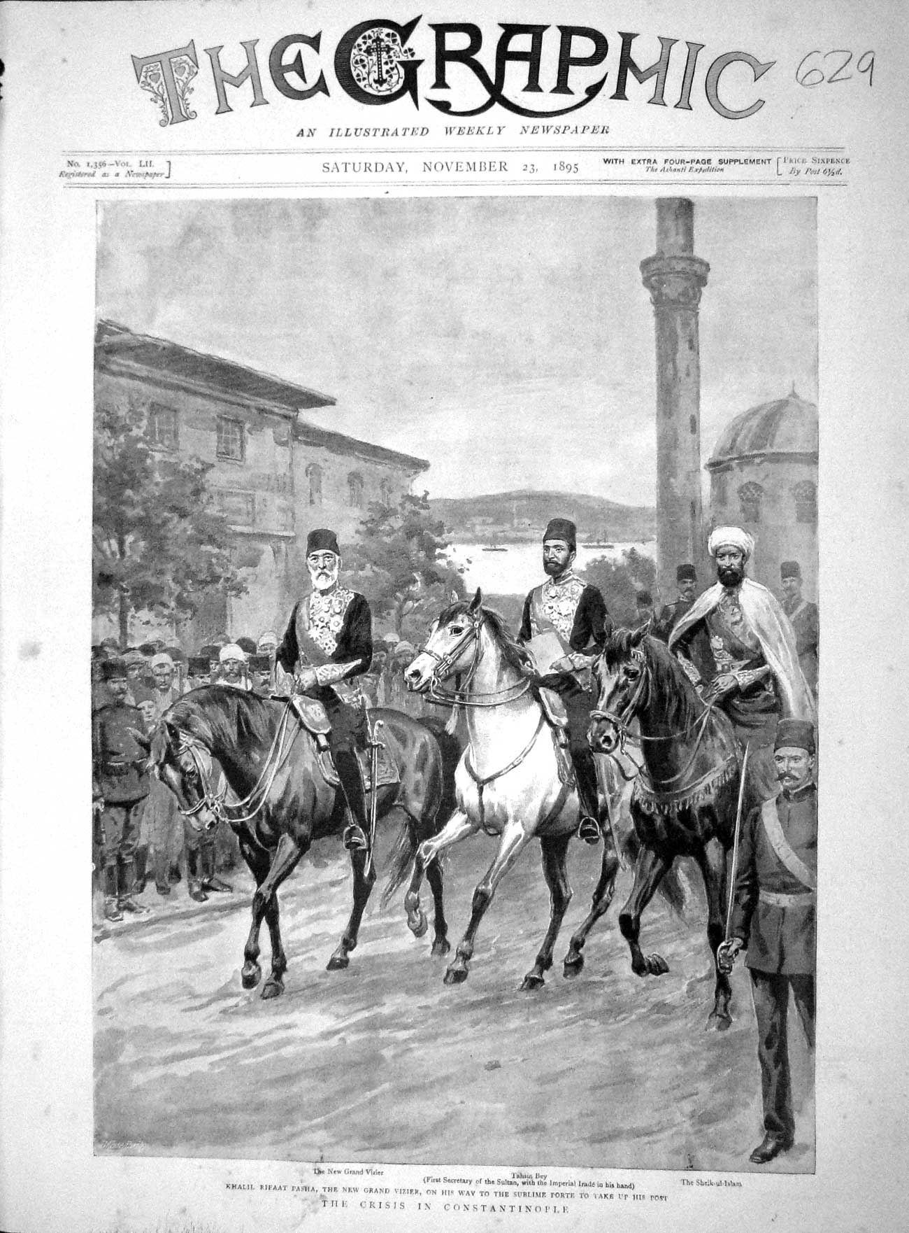 Original Old Antique Print 1895 Constantinople Vizier Tahsin Bey Sheik-Ul-Islam