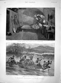 Original Old Antique Print 1895 Tolima Columbia River Natives Miel Rain Hotel
