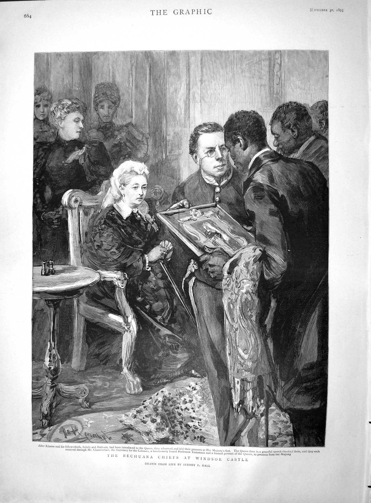 Original Old Antique Print 1895 Bechuana Chiefs Windsor Castle Queen Victorian