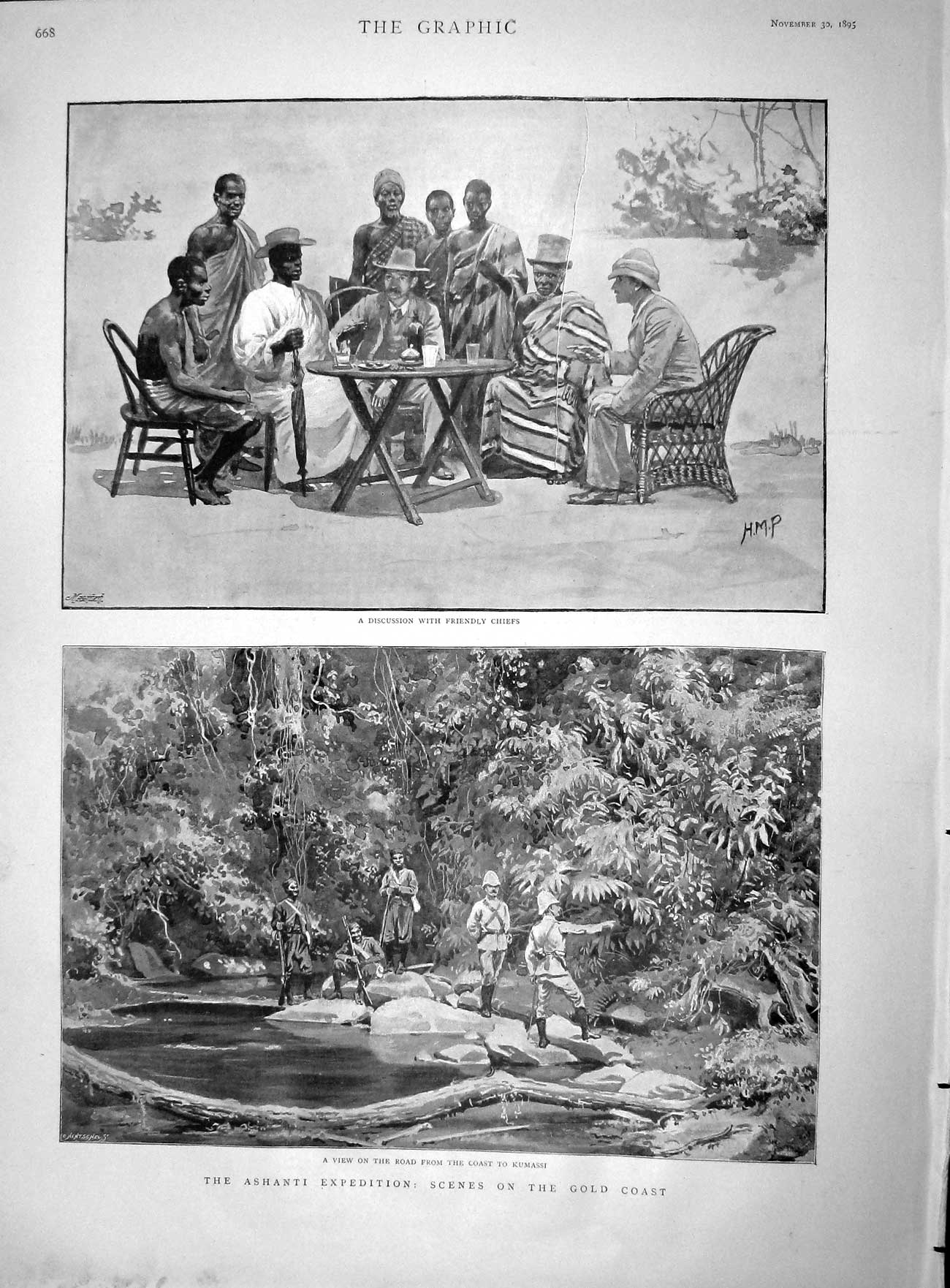 Original Old Antique Print 1895 Ashanti GCoast Kumassi Funeral Ponsonby 19th