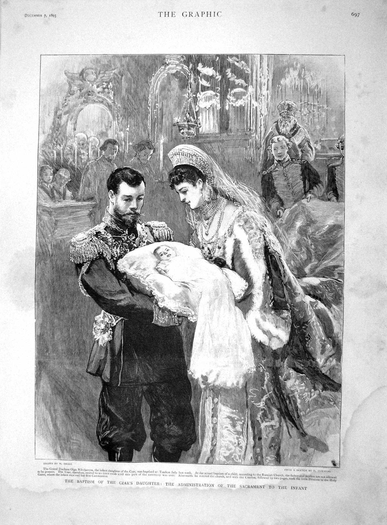 Original Old Antique Print 1895 Baptism Czar'S Daughter Duchess Olga Nikolaevna