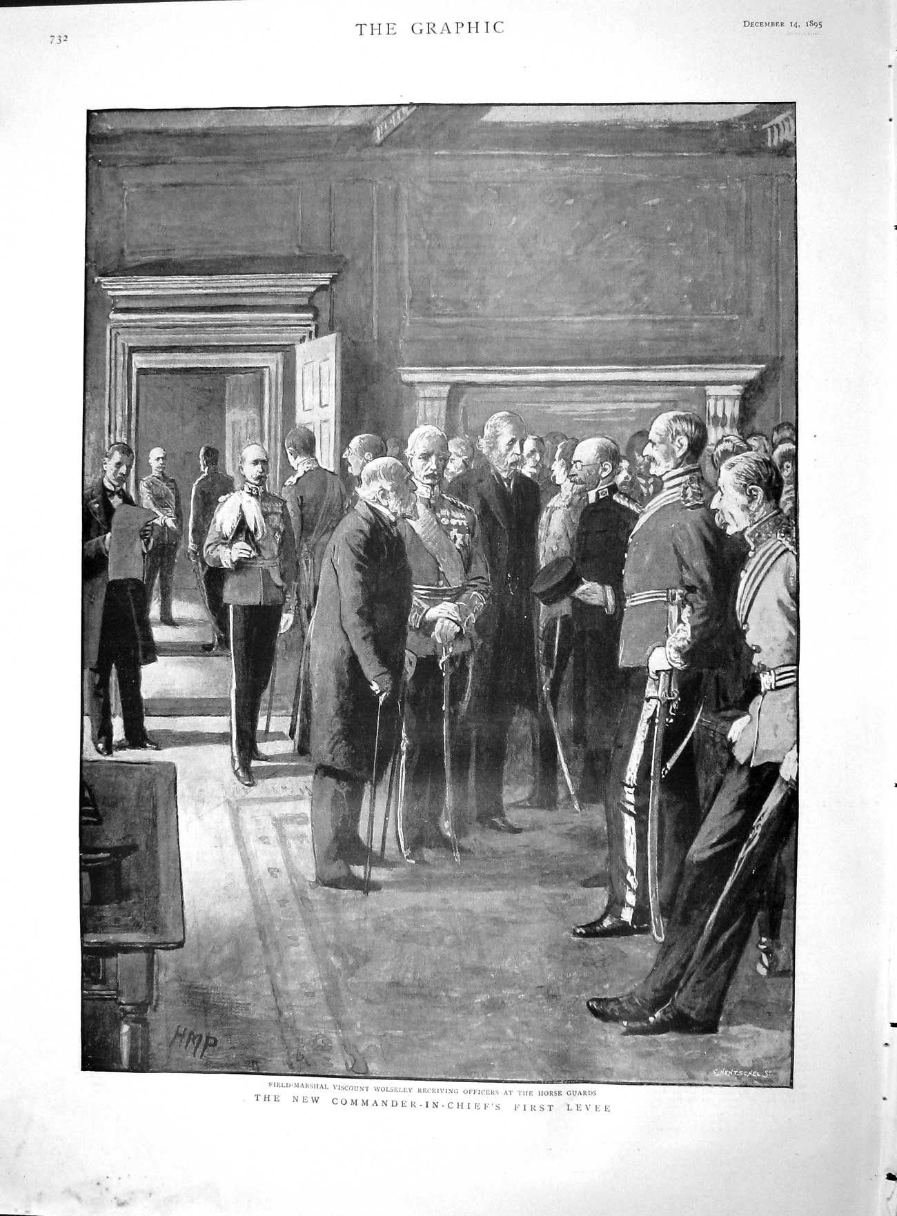 Old Antique Print 1895 Field-Marshal Viscount Wolseley Horse Guards Levee 19th