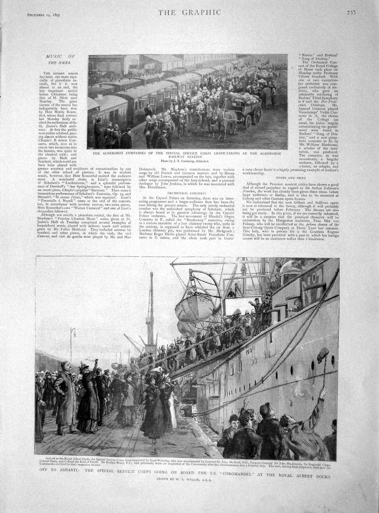 Old Antique Print 1895 Aldersot Railway Station Ashanti Coromandel Ship 19th