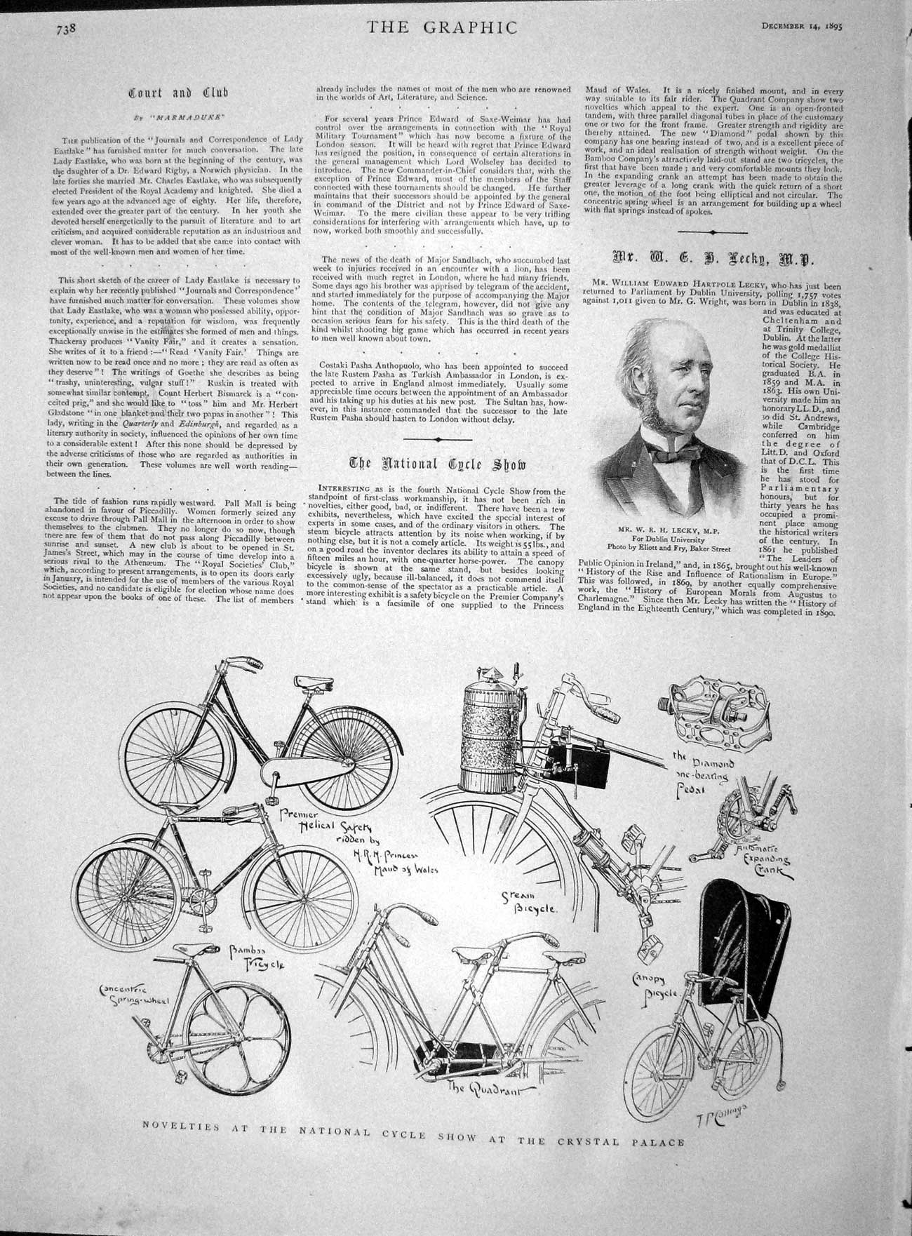 Original Old Antique Print 1895 Cycle Show Crystal Palace Lecky Pinchbeck Alias