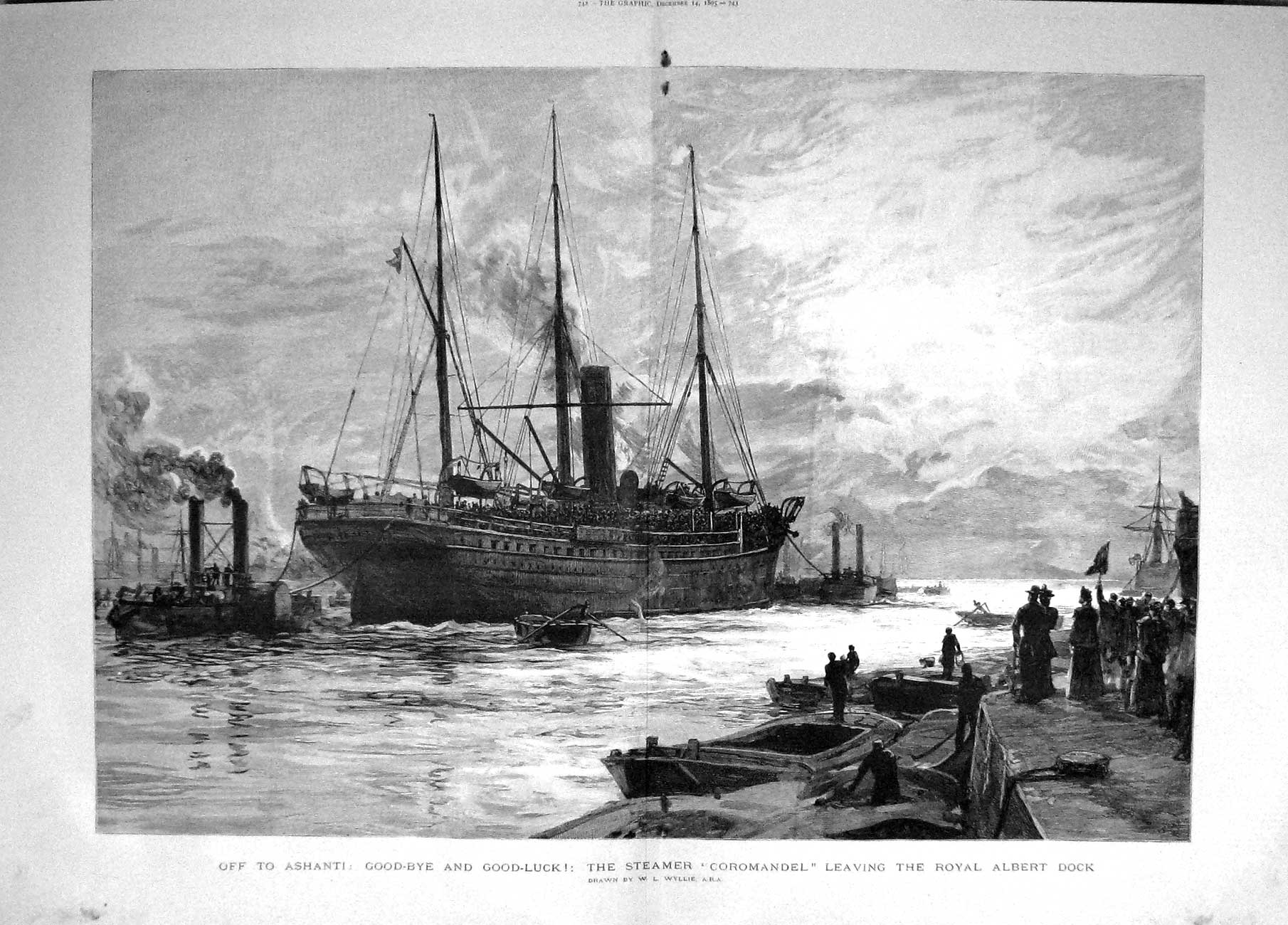 Old Antique Print 1895 Ashanti War Steamer Ship Coromandel Albert Dock 19th