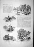 Original Old Antique Print 1895 Crocodile Hunting Rajputana Nurse Gray Hospital