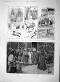 Original Old Antique Print 1895 Lepchi Priests Festival Custom Thibet Puppy Dog