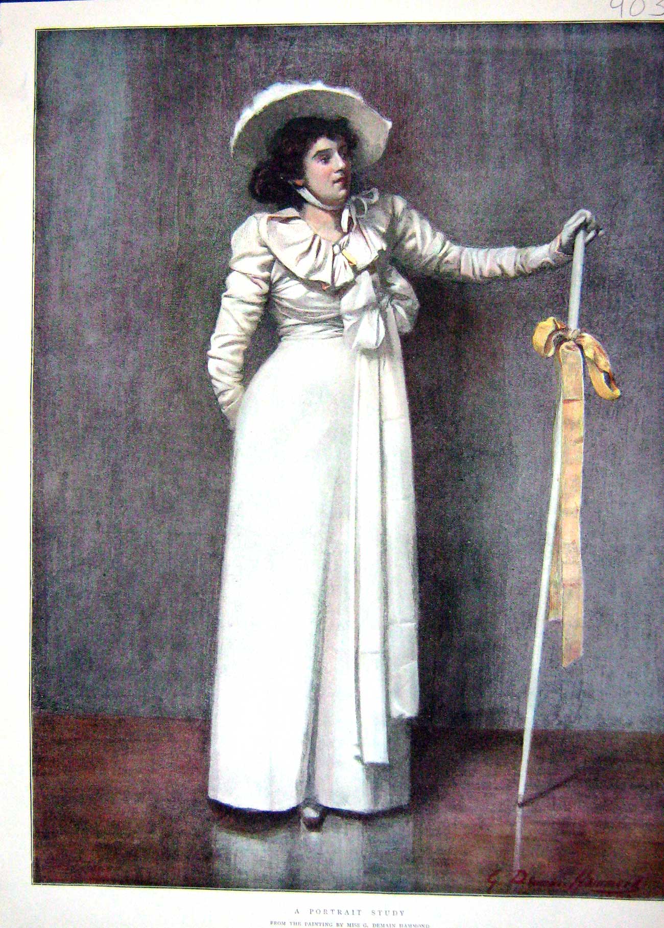 Original Old Antique Print 1895 Colour Portrait Beautiful Lady Woman Victorian