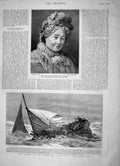 Old Antique Print 1896 Lady Gregory Stirling Sinking Pinnace Edgar Ship 19th