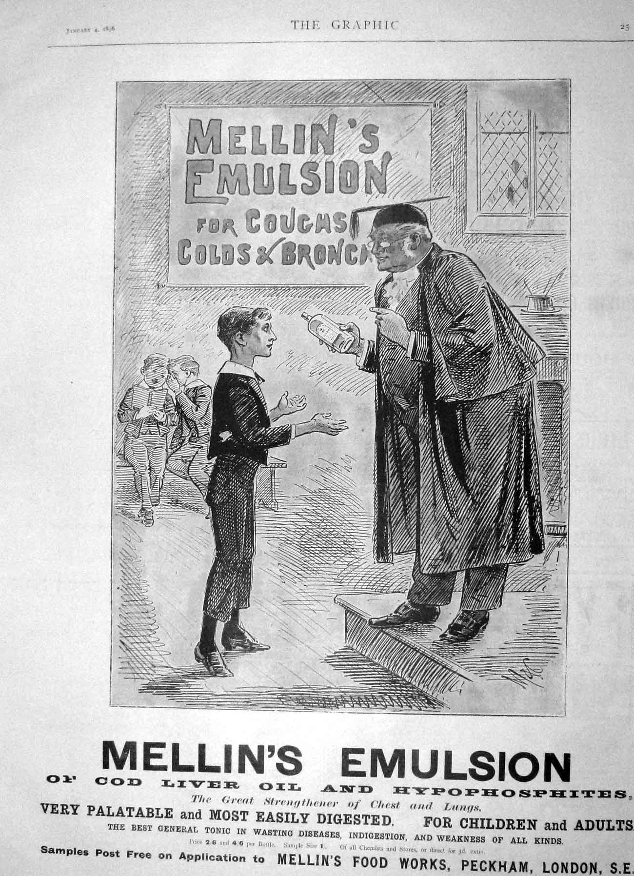 Original Old Antique Print 1896 Advertisement Mellin Emulsion Peckham London