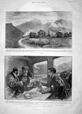 Original Old Antique Print 1896 Travelling Train Johannesburg Africa Mountains