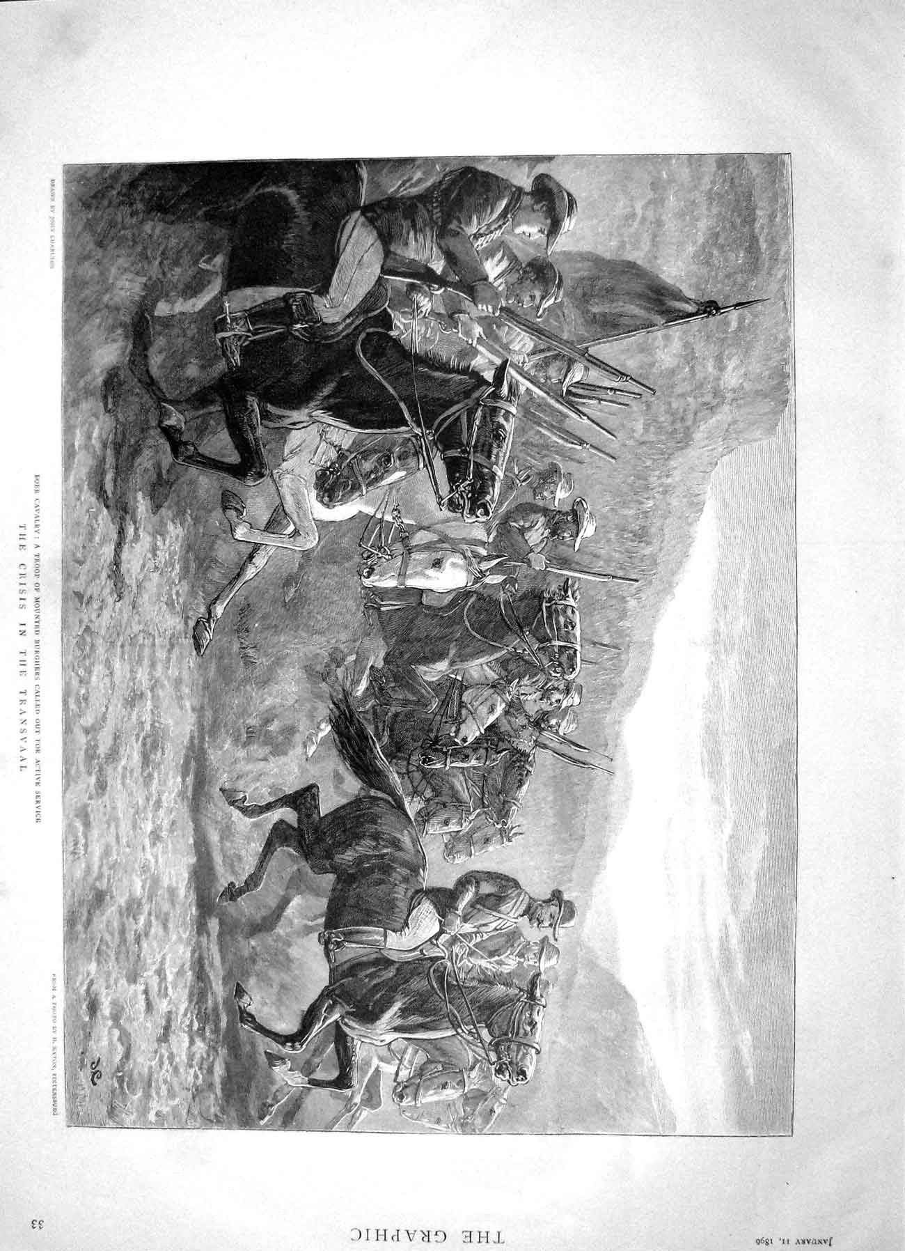 Original Old Antique Print 1896 Boer Cavalry Mounted Burghers Transvaal War
