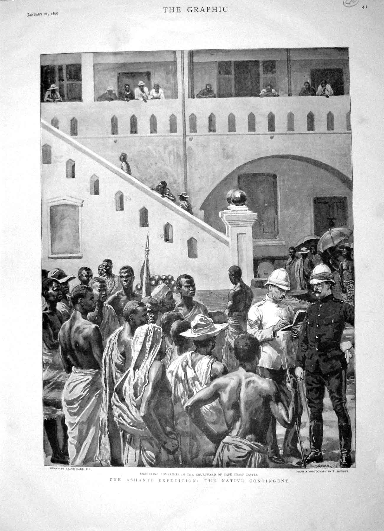 Original Old Antique Print 1896 Ashanti Cape Coast Castle Coventry Gsmith Foley