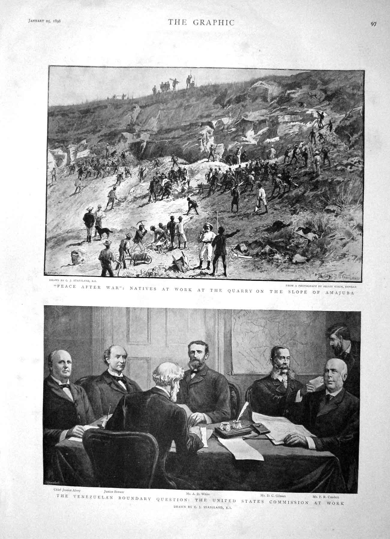 Old Antique Print 1896 Quarry Slope Amajuba Gilman Condert White Brewer 19th