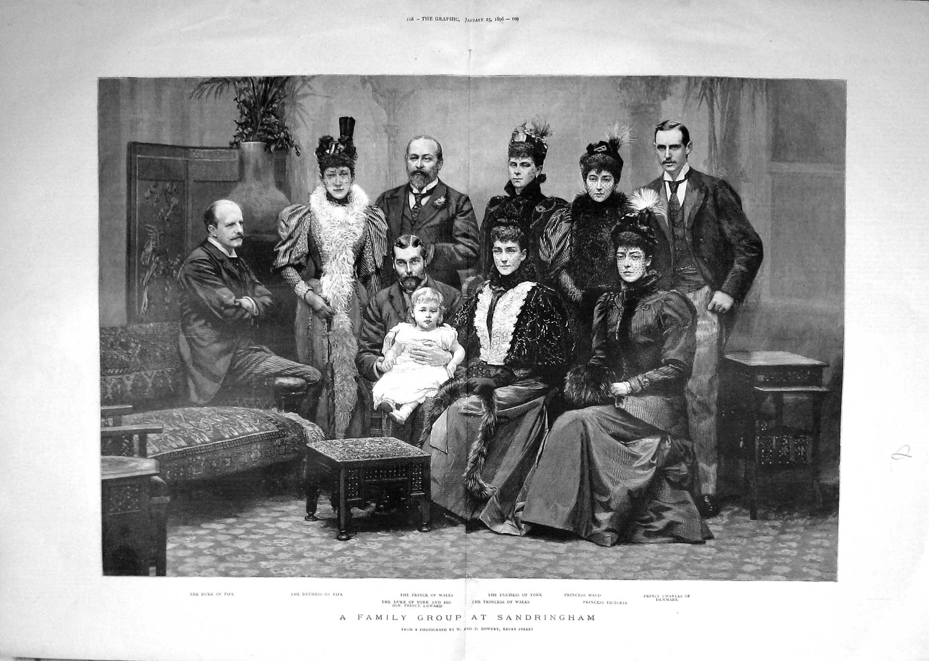 Old Antique Print 1896 Duke Fife Prince Wales Princess Maud Sandringham 19th