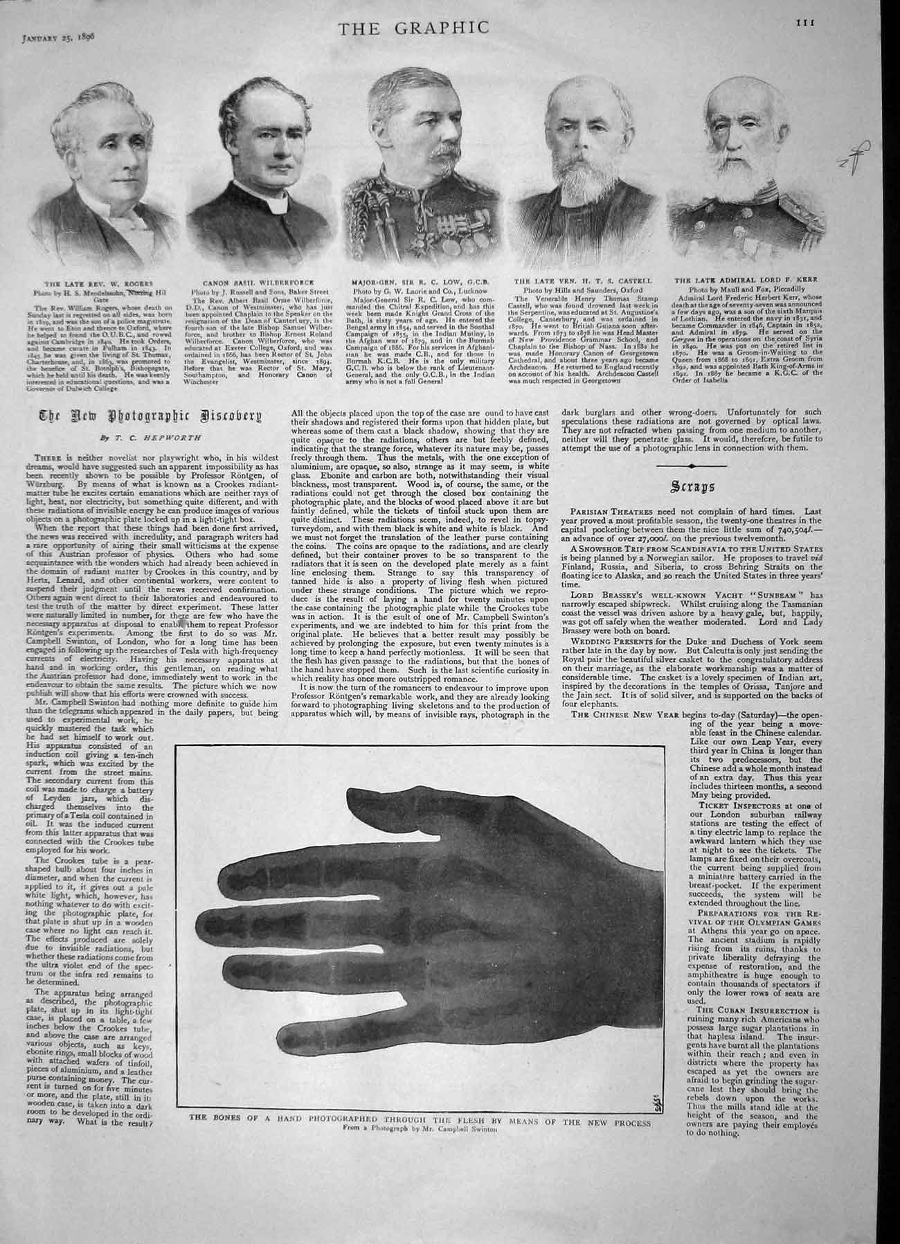 Old Antique Print 1896 Photo Bones Hand Rogers Wilberforce Castell Kerr 19th