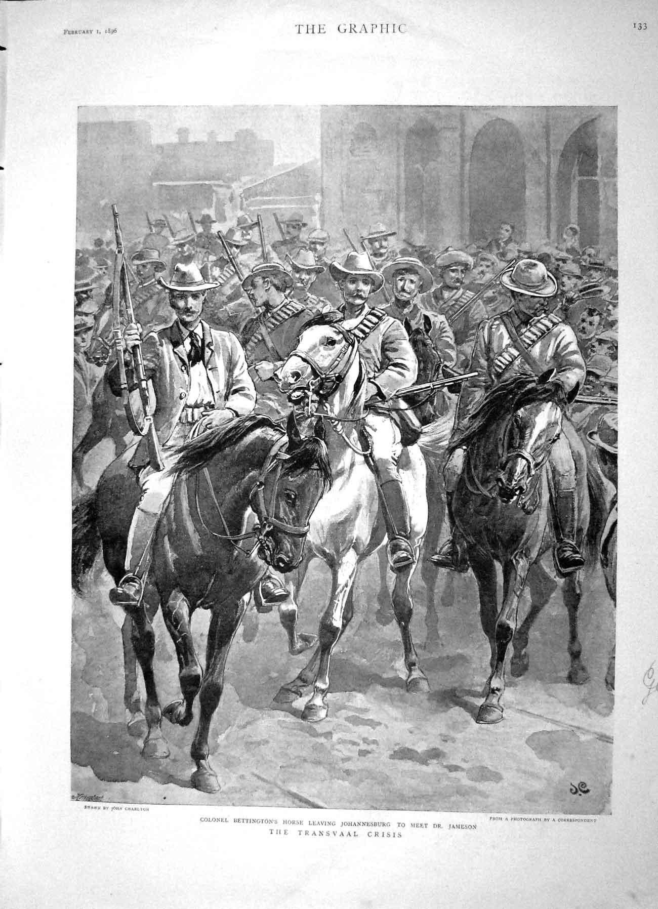 Old Antique Print 1896 Colonel Bettington Johannesburg Jameson Transvaal 19th