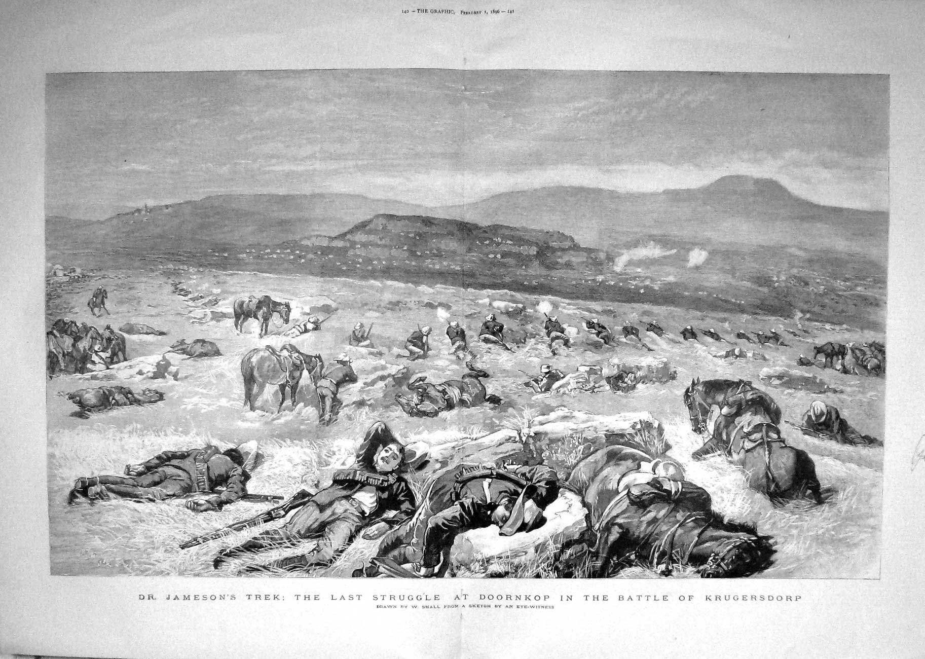 Original Old Antique Print 1896 Dr. Jameson Battle Krugersdorp Doornkop War