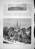 Old Antique Print 1896 Navy Ship Porcupine Whippingham Church Isle Wight 19th
