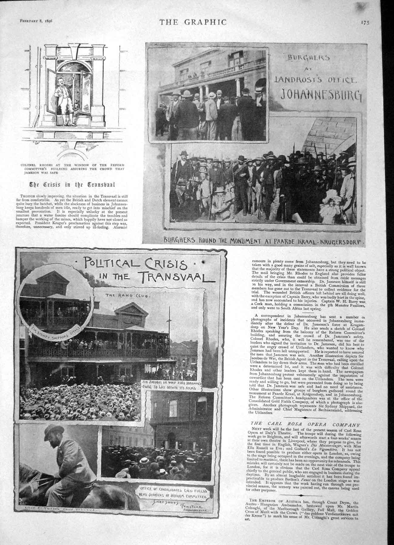 Original Old Antique Print 1896 Transvaal Johannesburg Africa Moliere Portrait