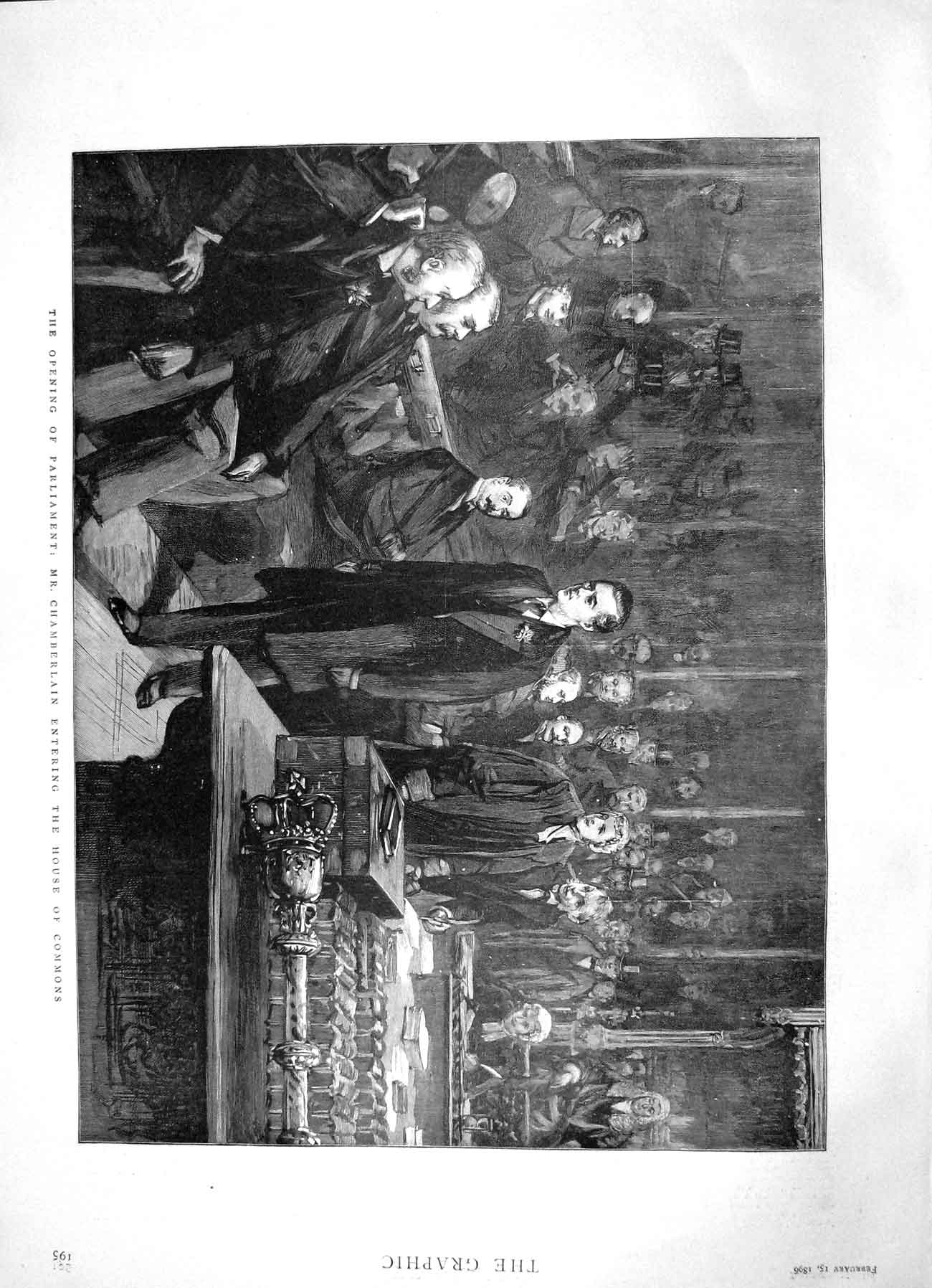 Original Old Antique Print 1896 Opening Parliament Chamberlain House Commons