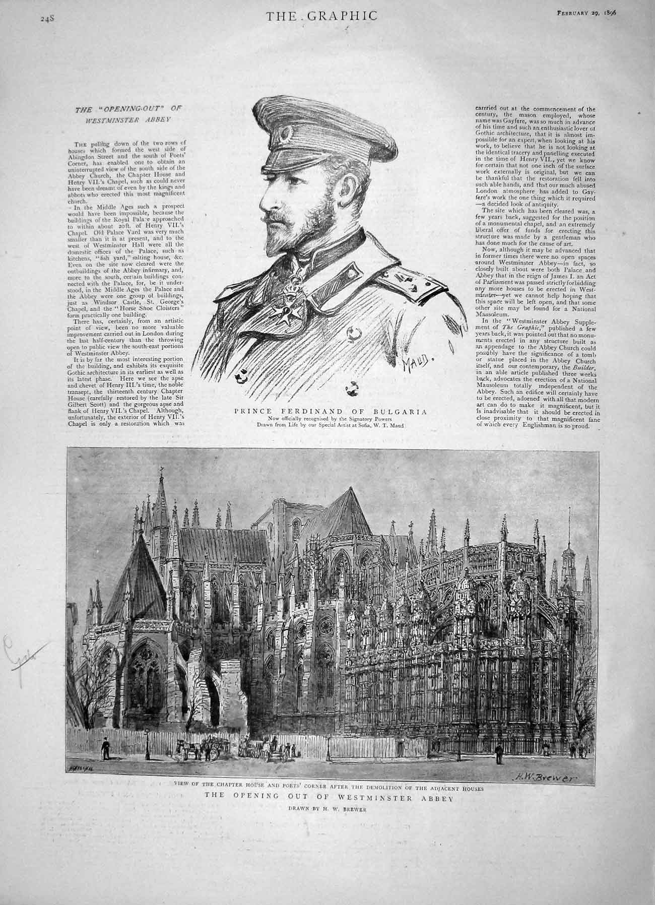 Old Antique Print 1896 Prince Ferdinand Bulgaria Westminster Abbey Poets 19th