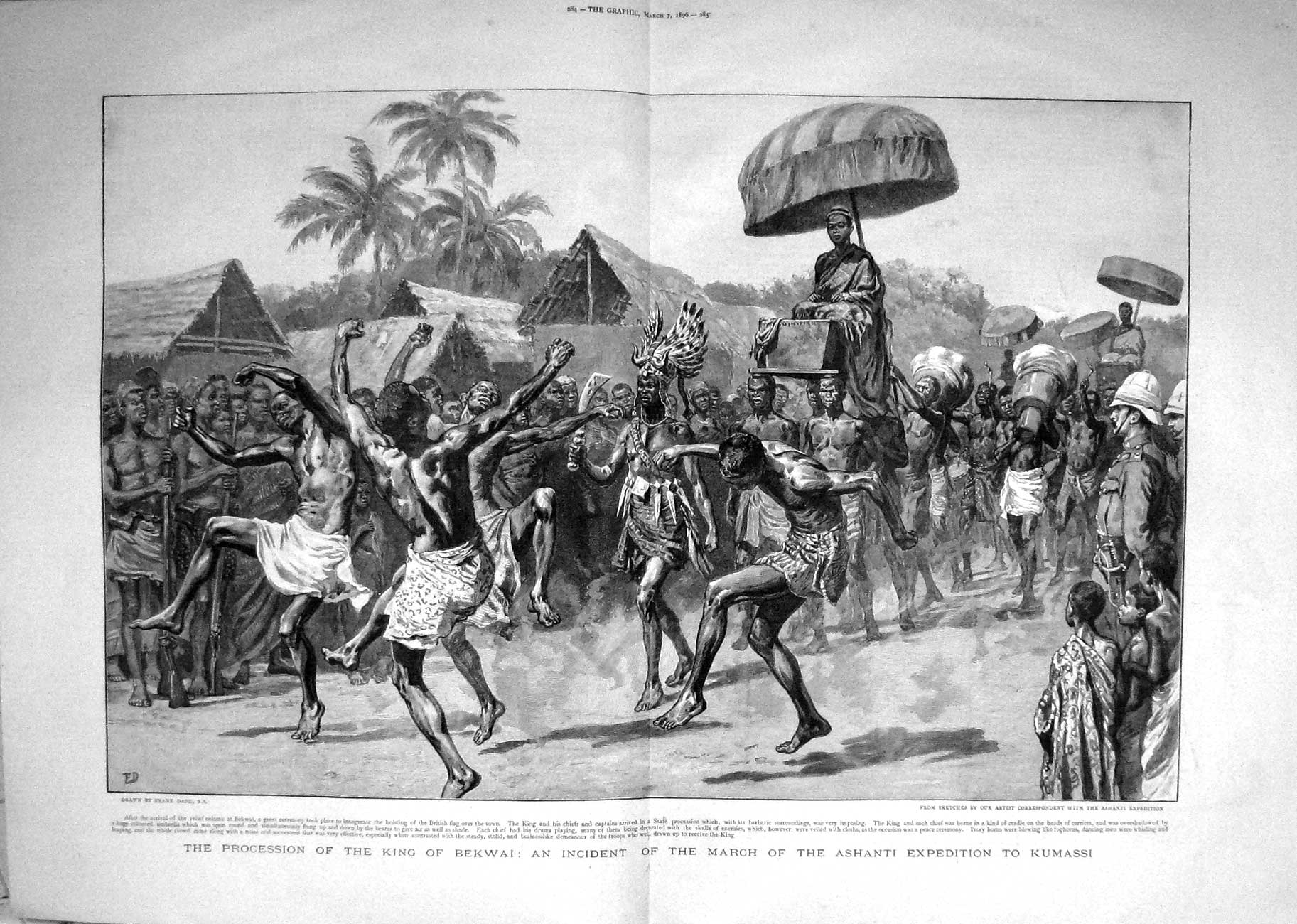 Old Antique Print 1896 Procession King Bekwai Ashanti Expedition Kumassi 19th