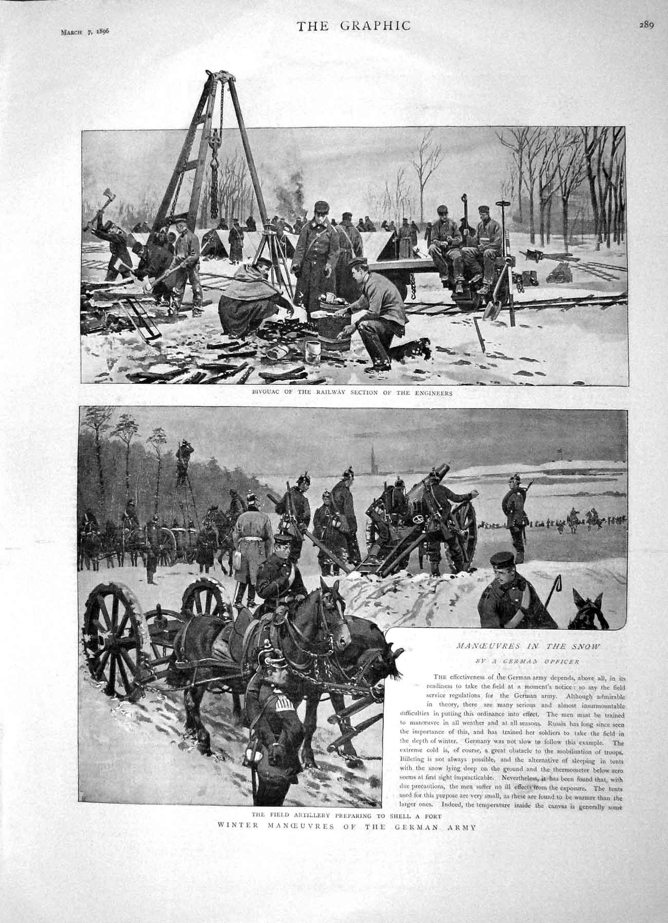 Original Old Antique Print 1896 German Army Bivouac Railway Engineers Siers