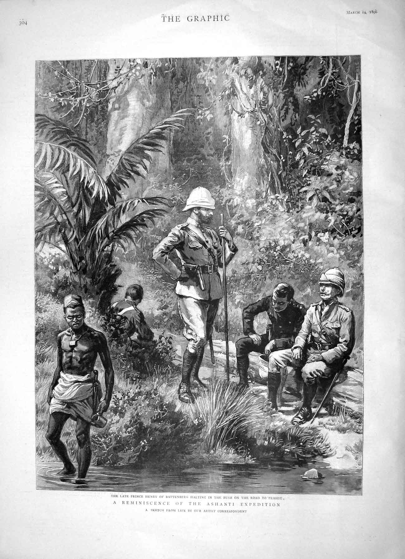 Original Old Antique Print 1896 Prince Henry Battenberg Ashanti Bush Prahsu