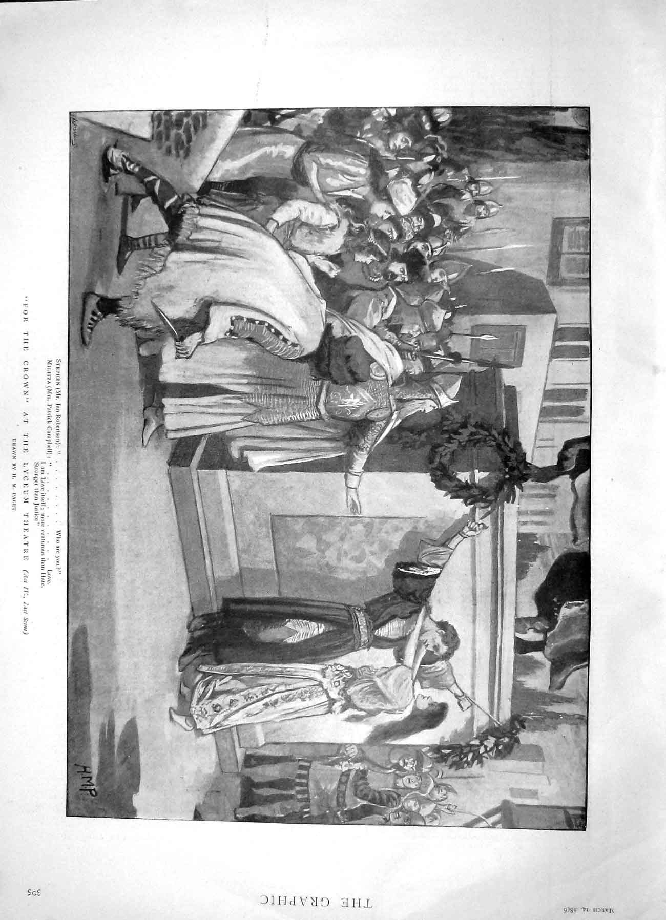 Original Old Antique Print 1896 Lyceum Theatre For The Crown Robertson Campbell