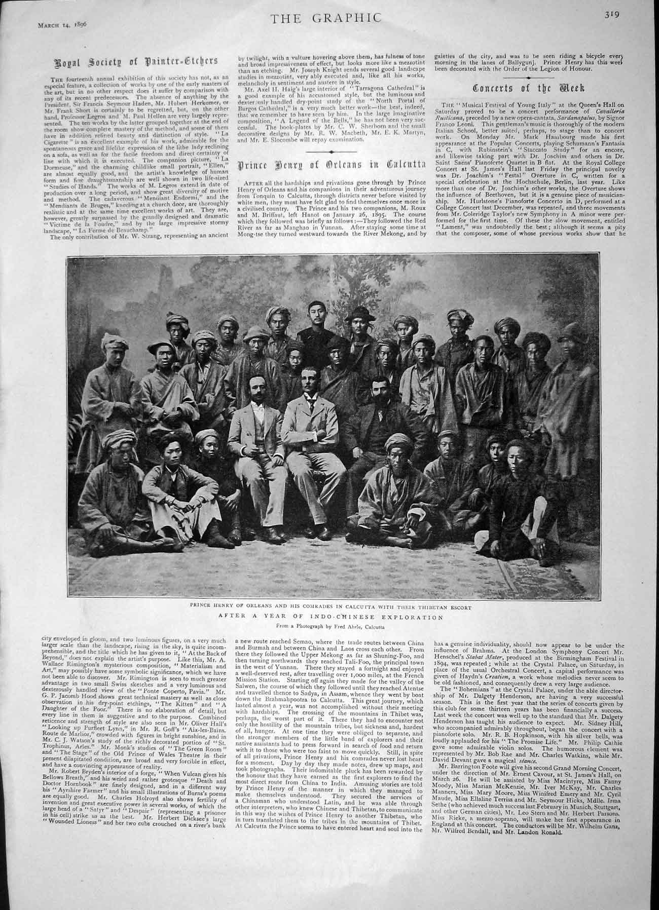 Old Antique Print 1896 Prince Henry Orleans Calcutta Children Music Man 19th