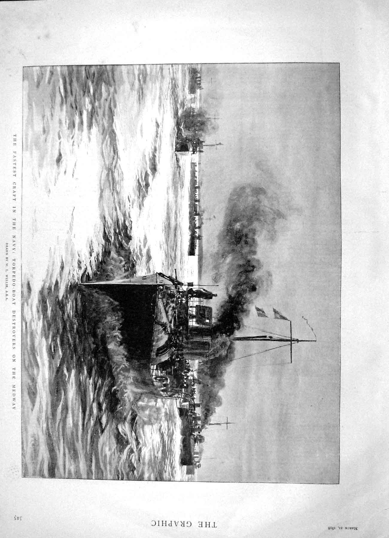 Original Old Antique Print 1896 Torpedo Boat Ship Destroyers Medway Navy Craft