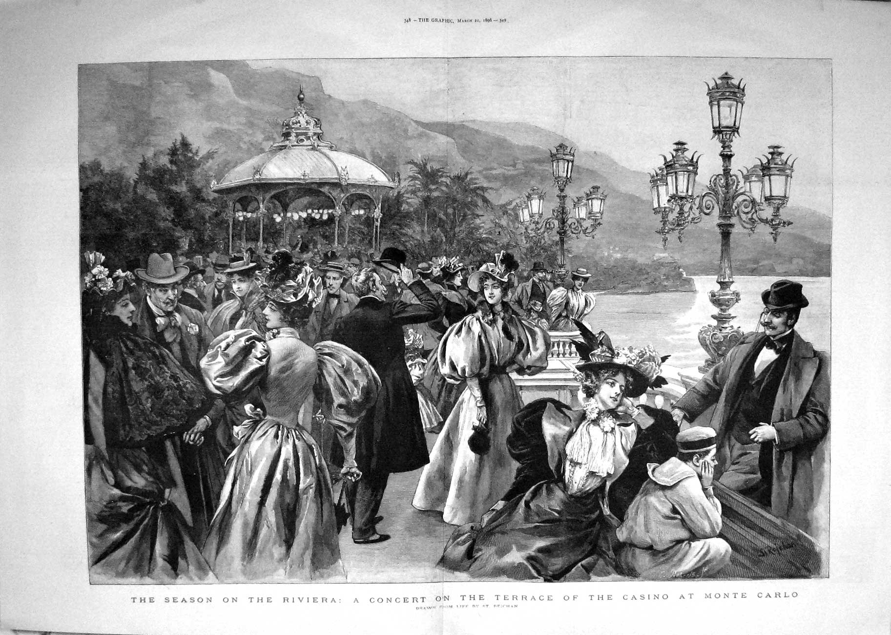 Old Antique Print 1896 Riviera Concert Terrace Casino Monte Carlo France 19th