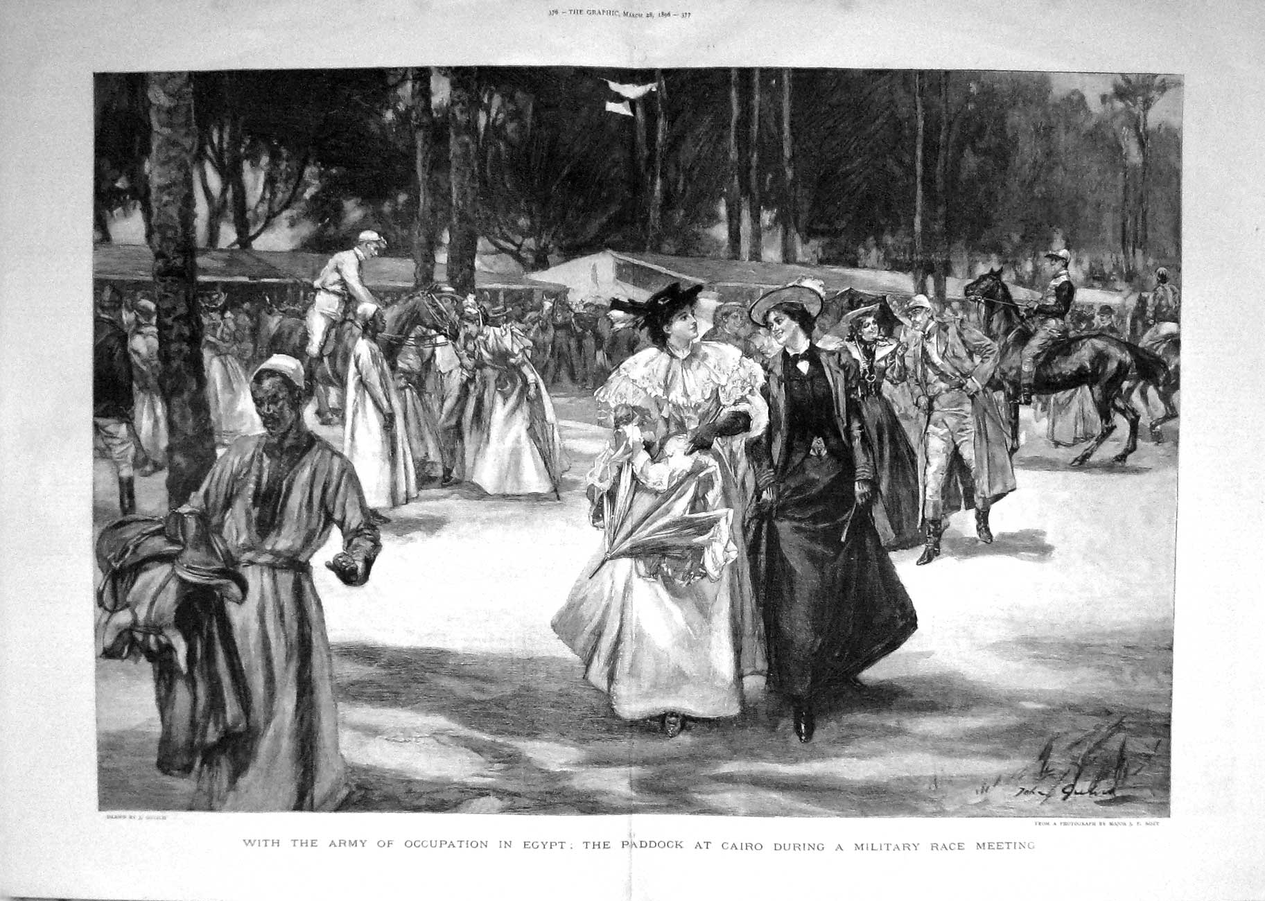 Old Antique Print 1896 Army Occupation Egypt Paddock Cairo Military Race 19th