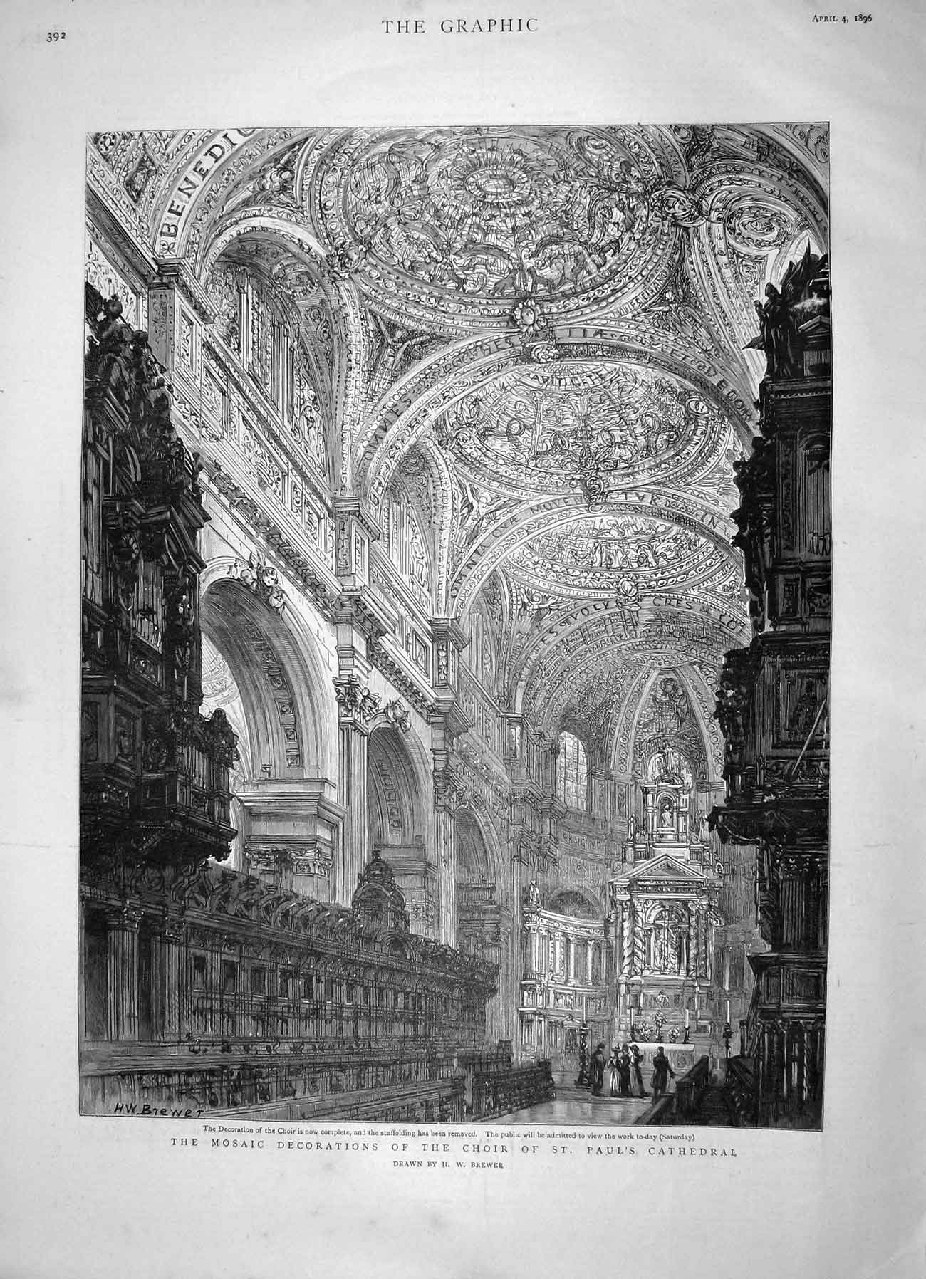Original Old Antique Print 1896 Mosaic Decoration Choir St. Paul'S Cathedral