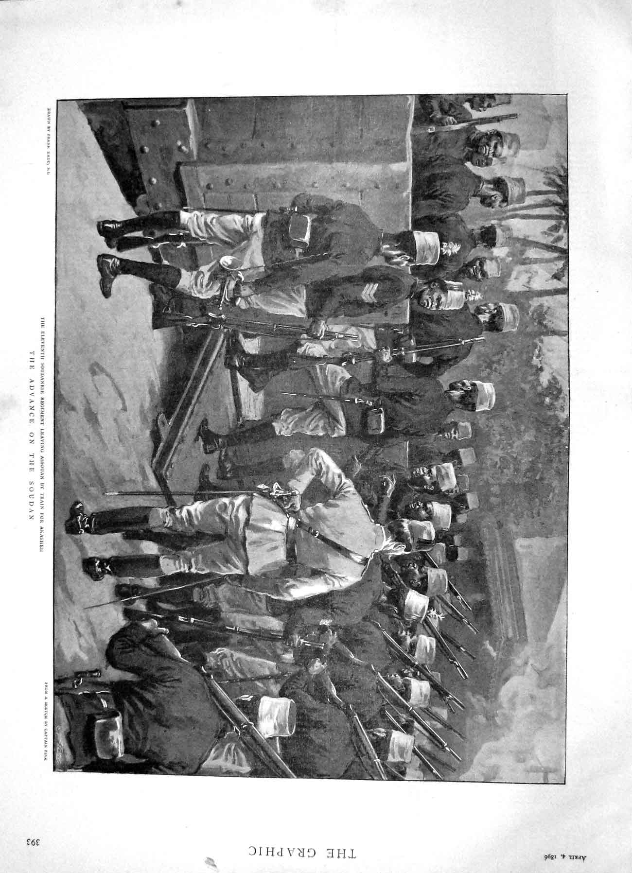 Original Old Antique Print 1896 Soudanese Regiment Assouan Train Akasheh Soudan