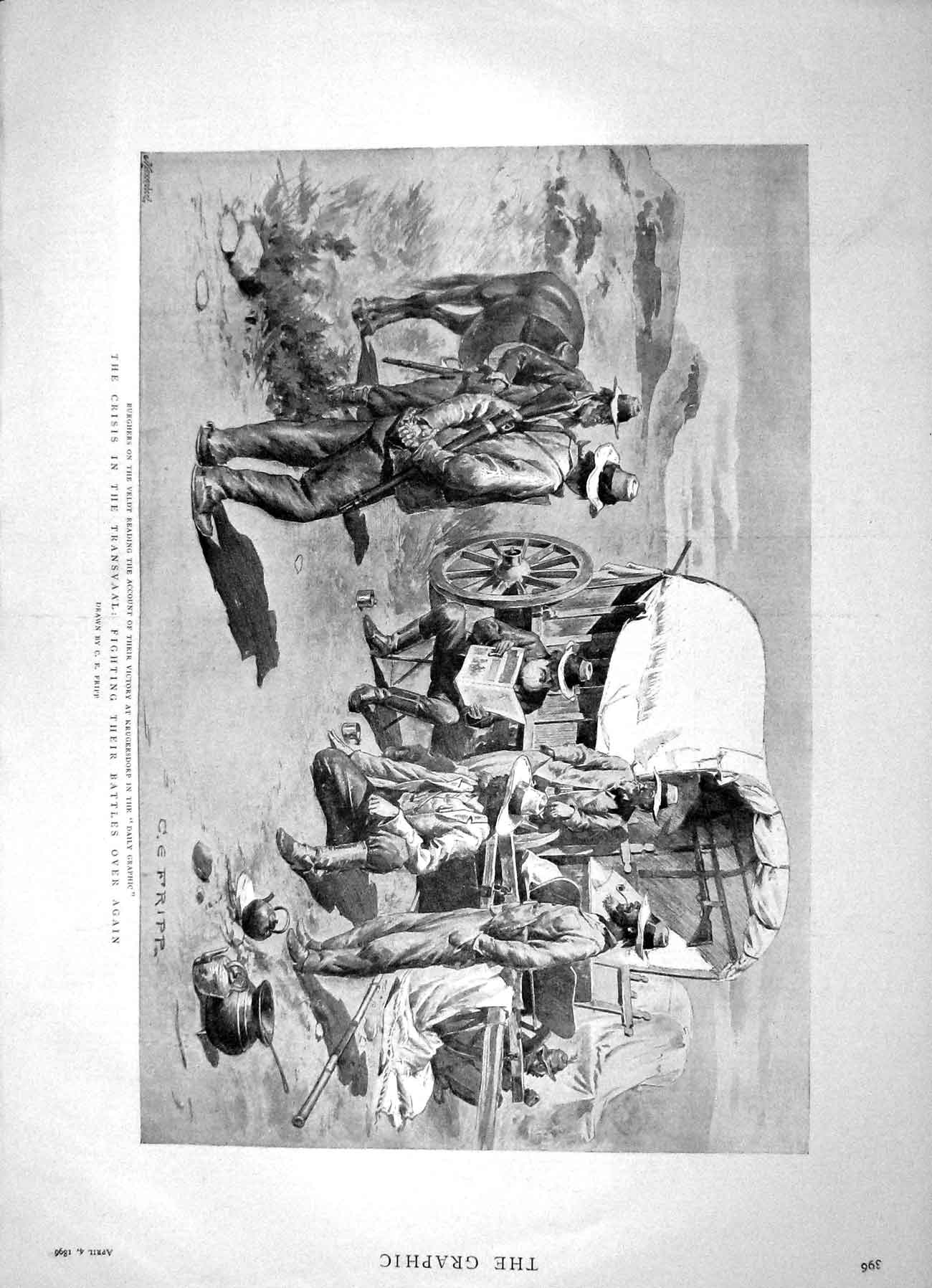 Original Old Antique Print 1896 Transvaal Burghers Veldt Krugersdorf War Siers
