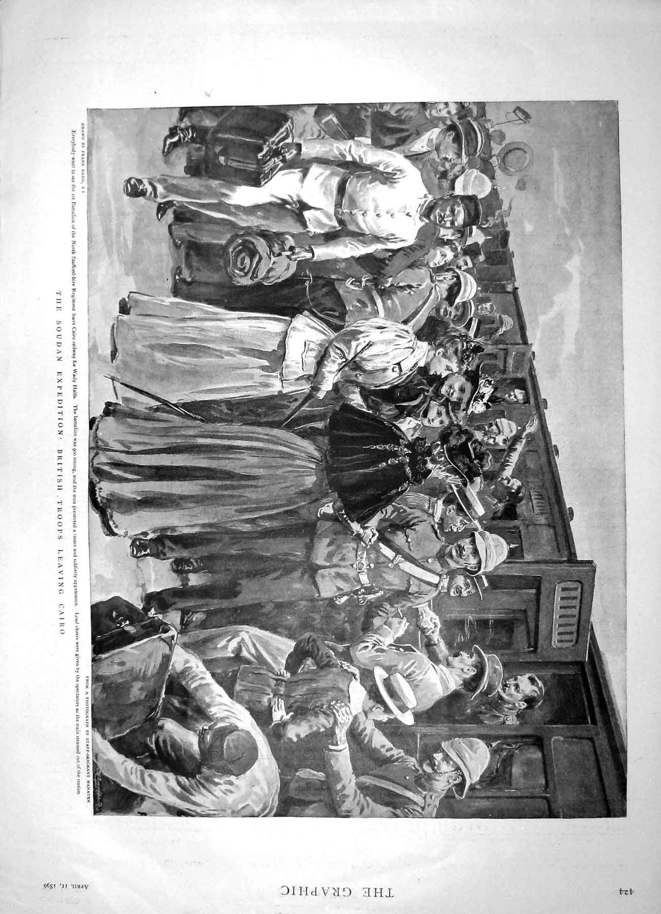 Original Old Antique Print 1896 Soudan Expedition British Troops Train Cairo