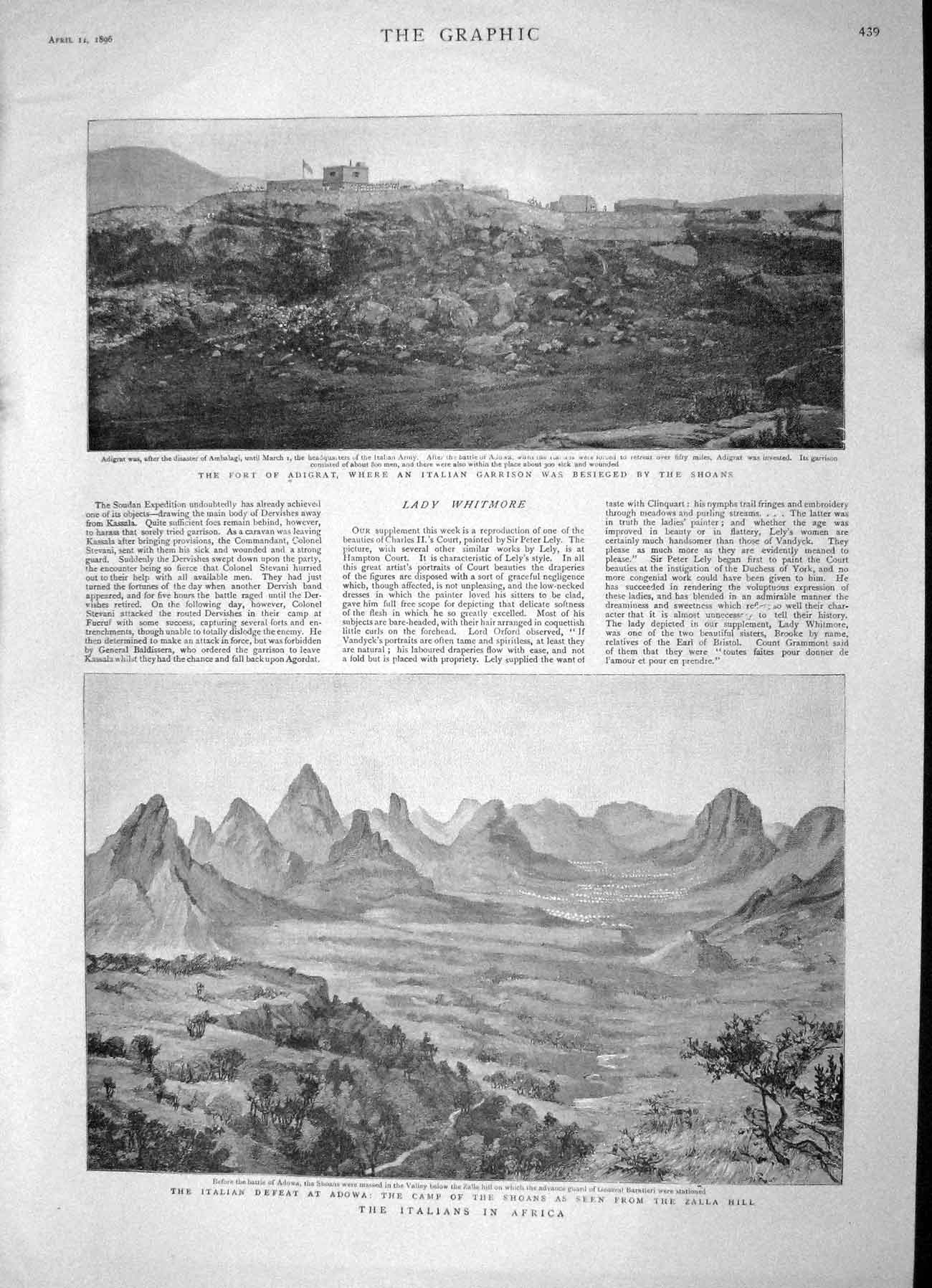 Original Old Antique Print 1896 Fort Adigrat Italian Army Africa Adowa Girl Dog