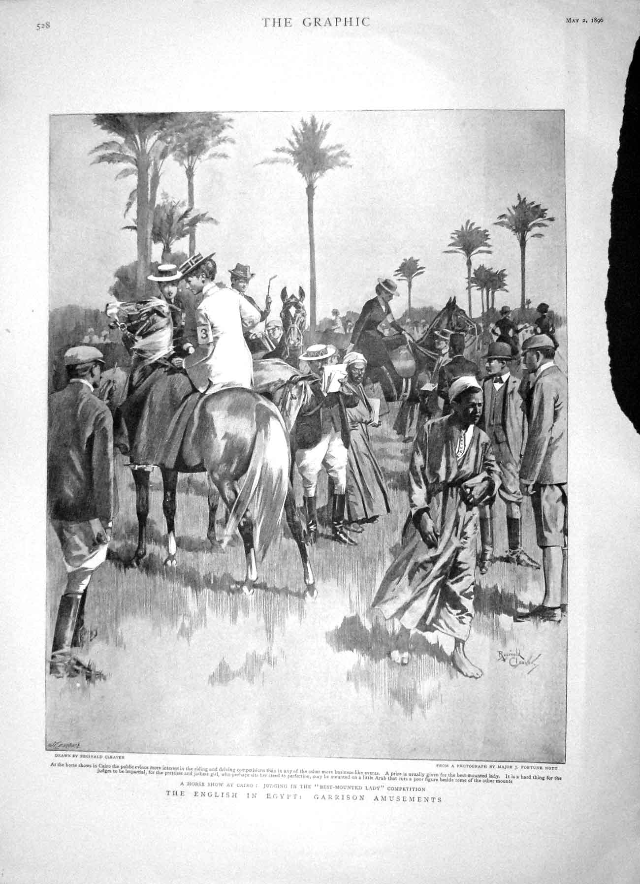 Original Old Antique Print 1896 Horse Show Egypt Best-Mounted Lady Competition