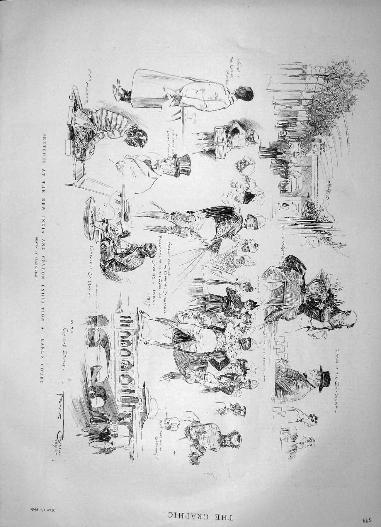 Original Old Antique Print 1896 India Ceylon Exhibition Earl'S Court Gsmith