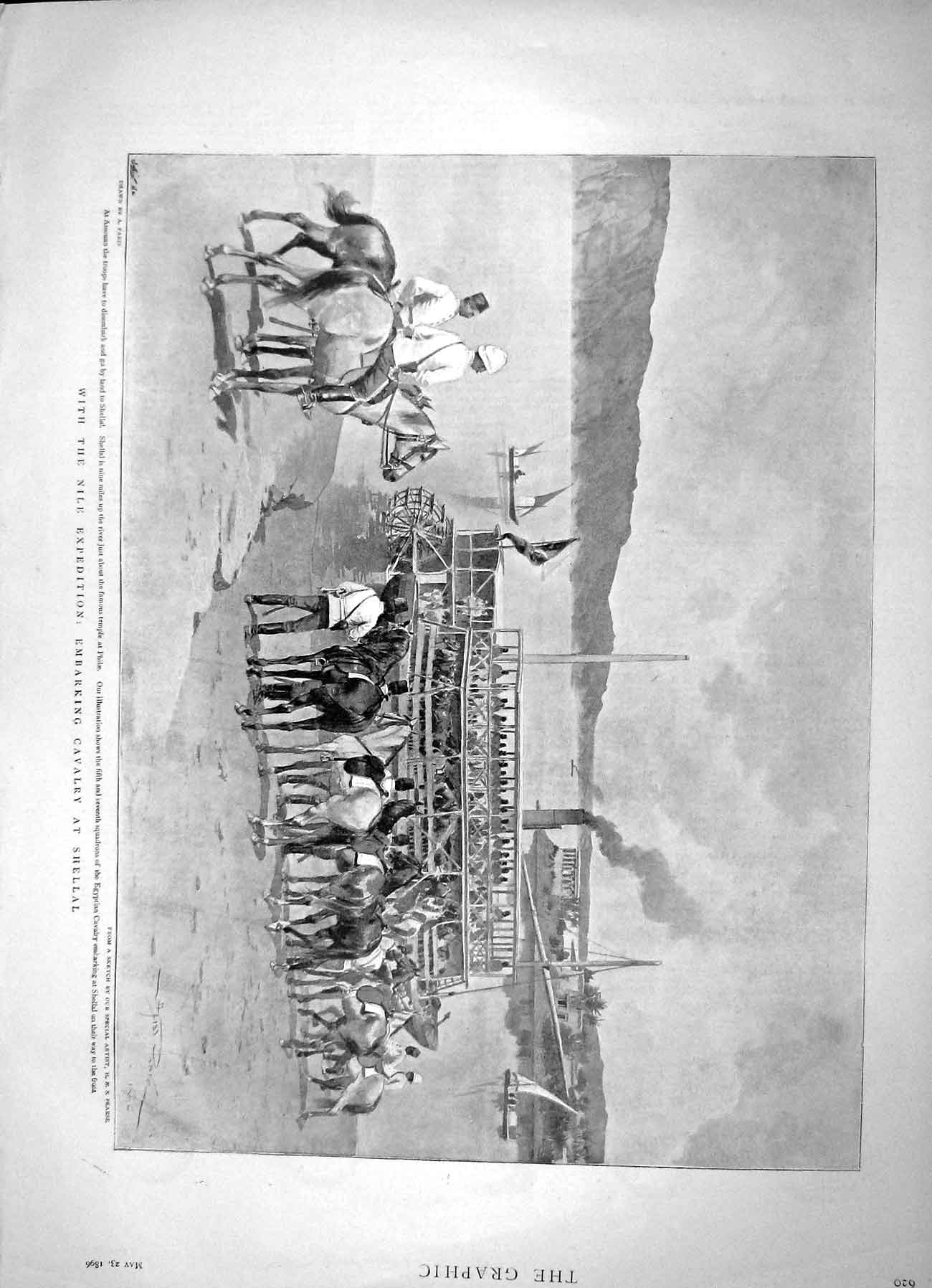 Original Old Antique Print 1896 Nile Expedition Cavalry Shellal Batan-El-Hazar