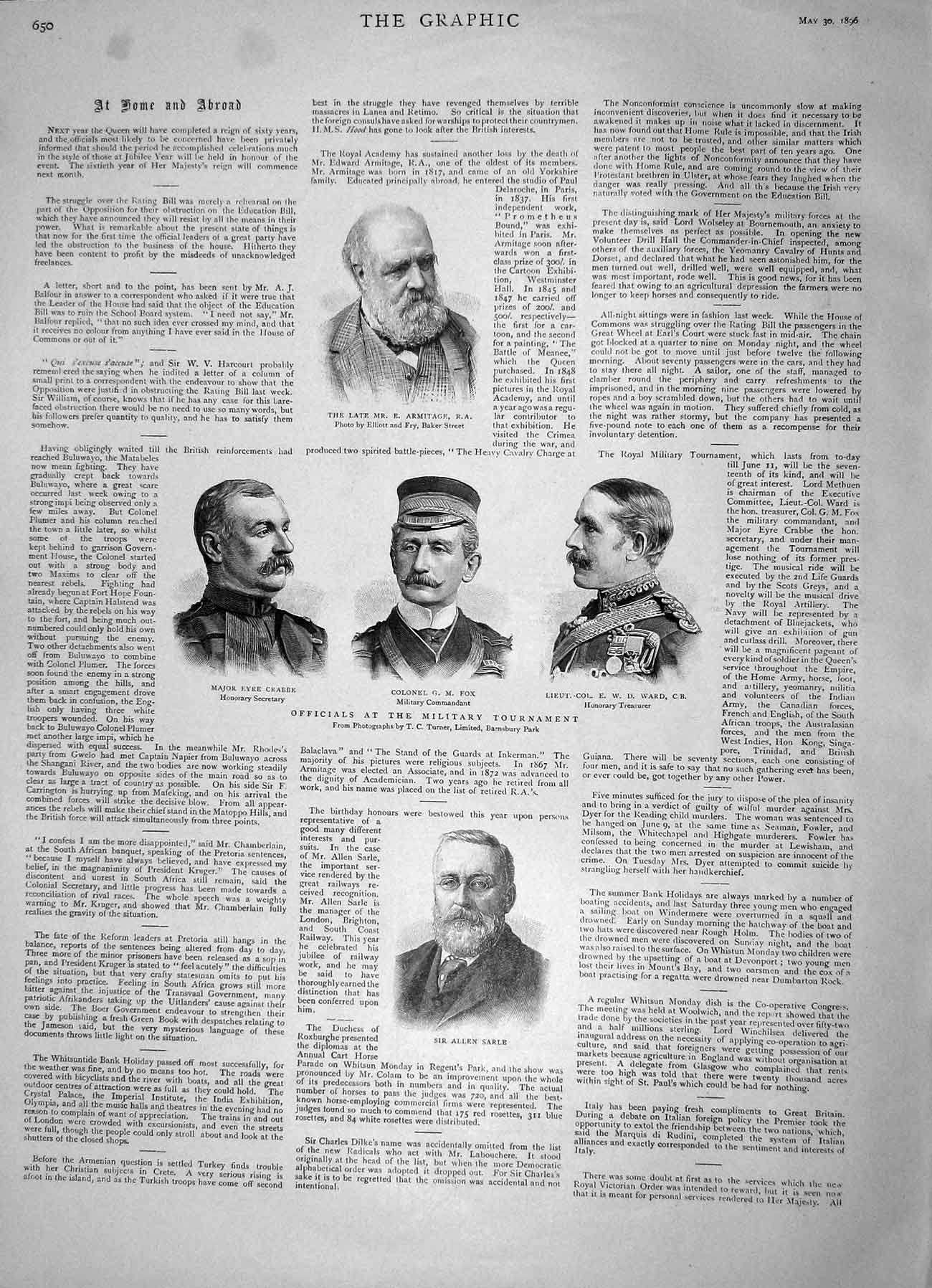 Original Old Antique Print 1896 Armitage Crabbe Fox Ward Sarle Military Men