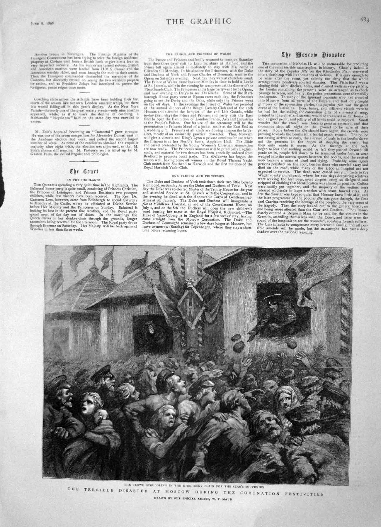 Original Old Antique Print 1896 Disaster Moscow Coronation Czar Khodinsky Plain