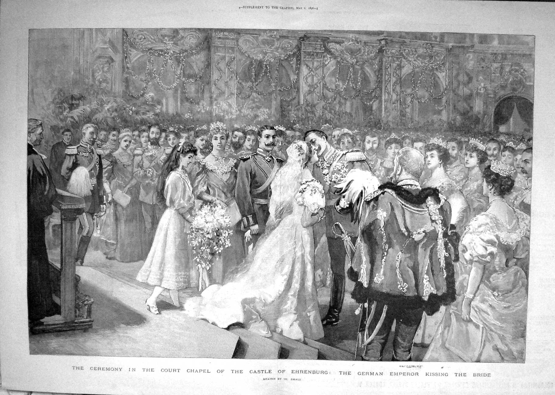 Original Old Antique Print 1896 Court Chapel Castle Ehrenburg German Emperor