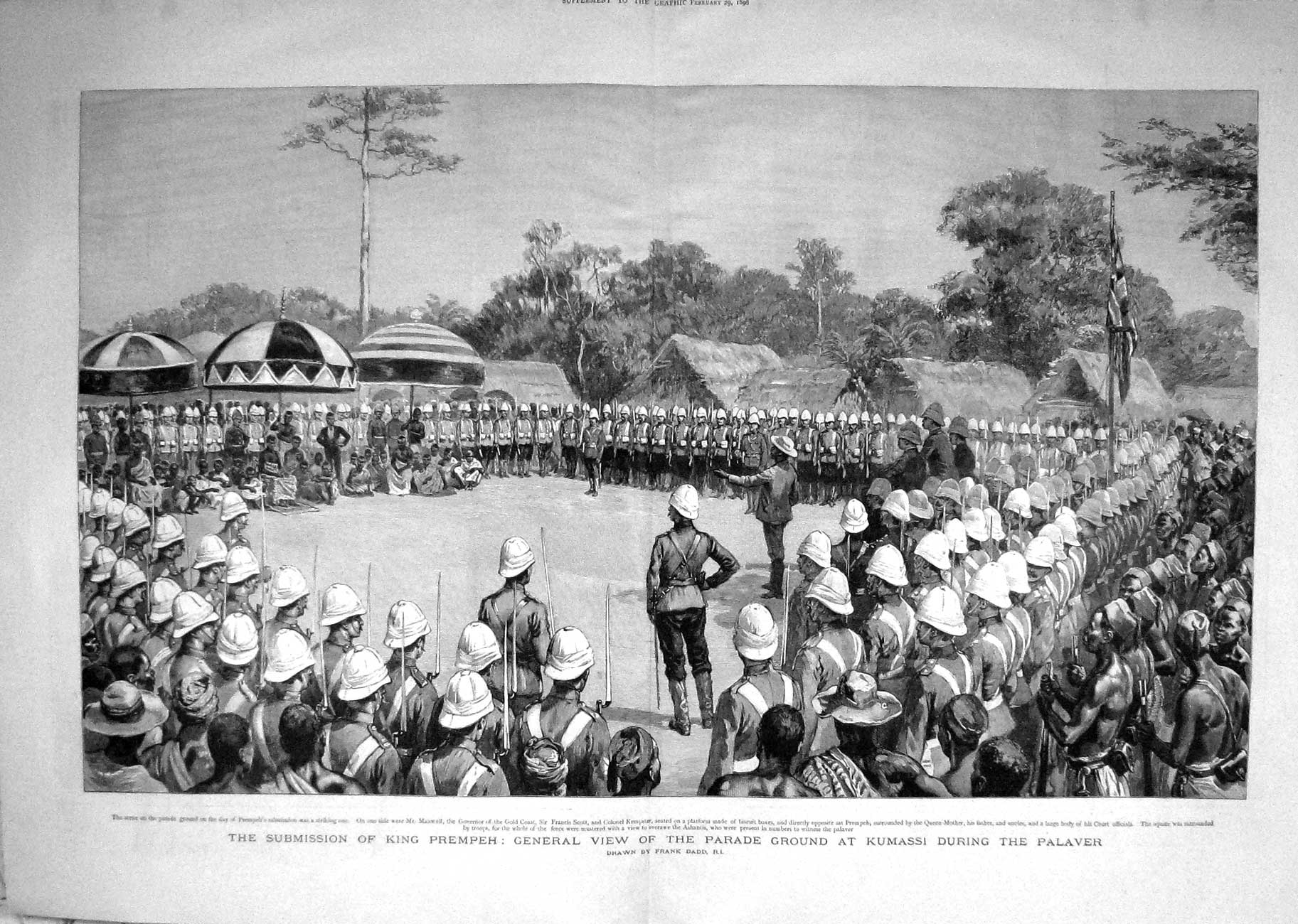 Old Antique Print 1896 King Prempeh Parade Ground Kumassi Maxwell Scott 19th