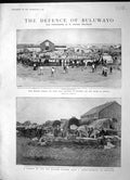Original Old Antique Print 1896 Defence Buluwayo Waggon Laager Matabele Police