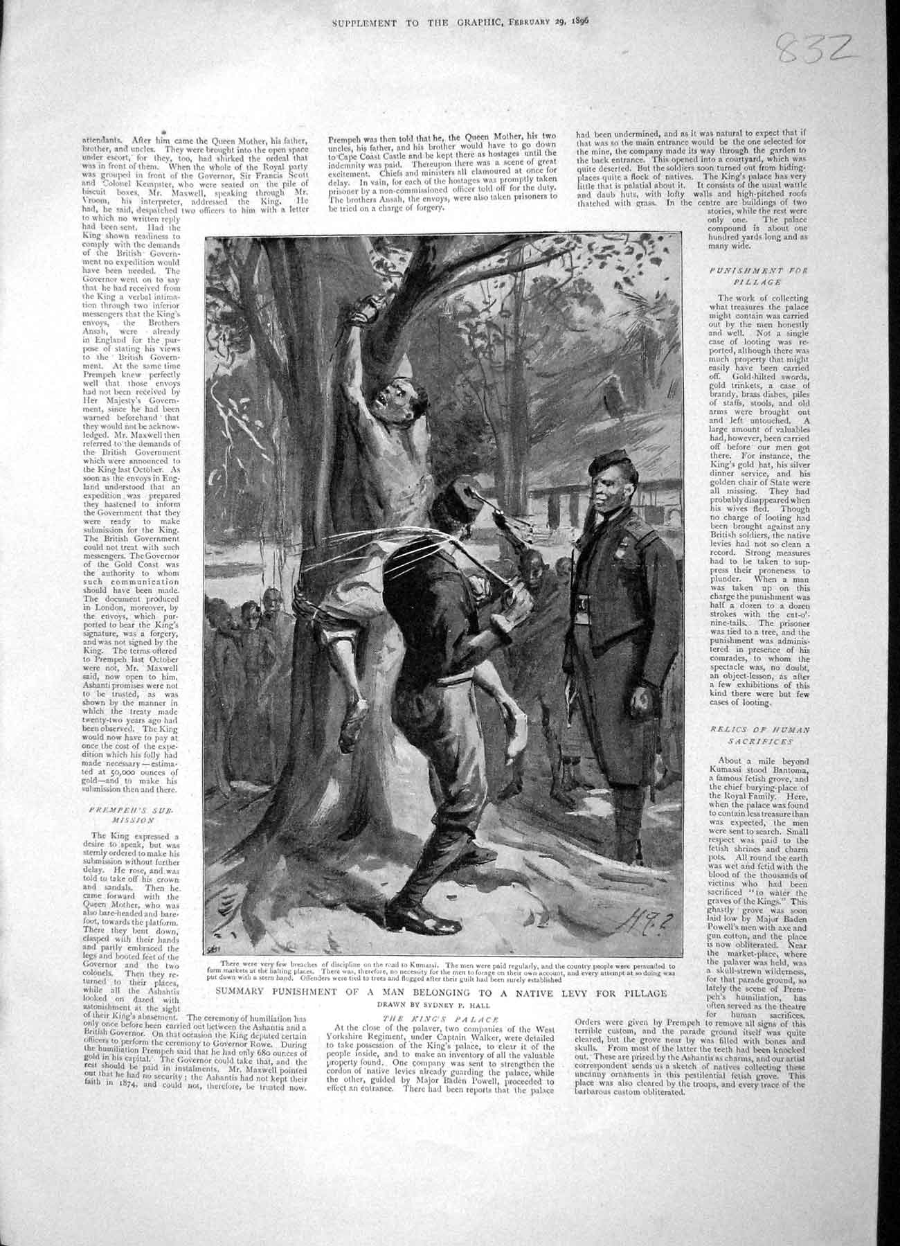 Original Old Antique Print 1896 Punishment Man Native Levy Pillage Kumassi 19th
